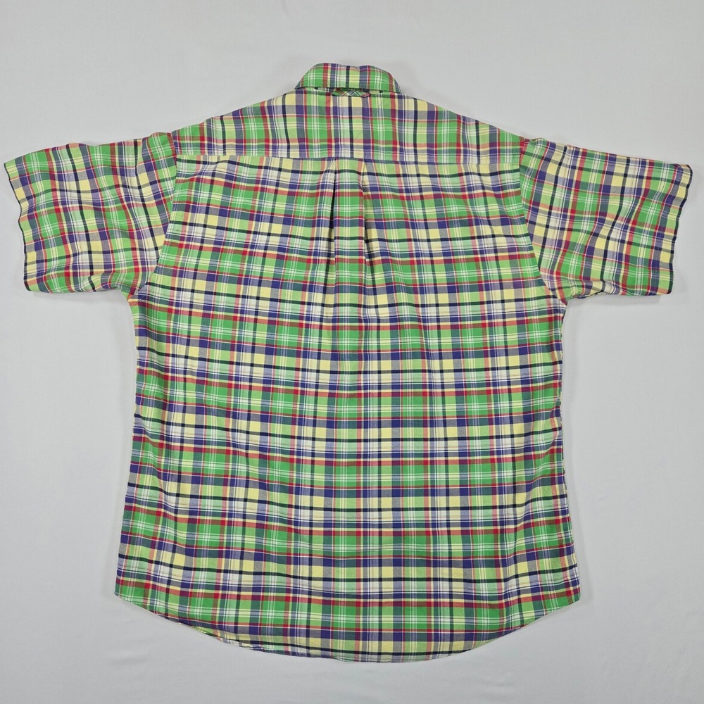 Vintage Tommy Hilfiger Shirt Mens L Green Red Blue Plaid Crest Logo Preppy Y2K - Picture 2 of 9